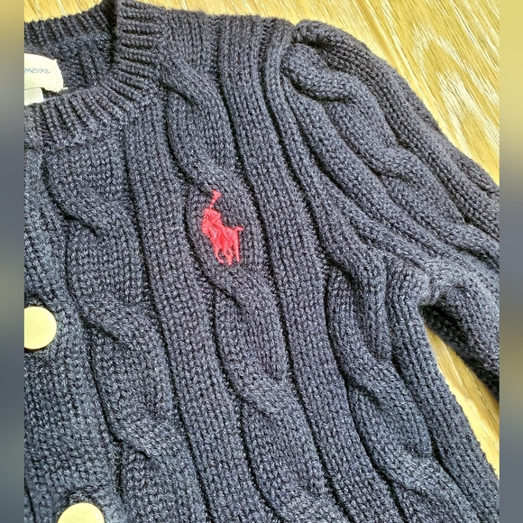 Ralph Lauren Navy Blue Cable Knit Baby's Cardigan size 6M - Picture 6 of 8